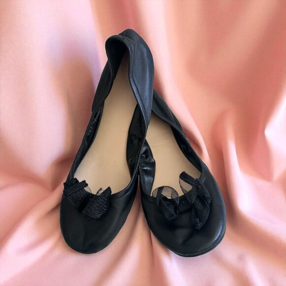 COLE HAAN Grand Os Black Leather Bow Ballet Flats Size 9 - Picture 1 of 10